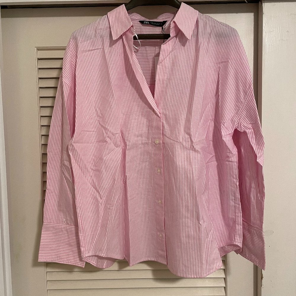 Zara Pink and White Striped Oxford shirt